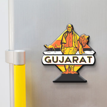 Gujarat-themed decorative magnet on a refrigerator door