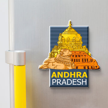 Fridge magnet with Andhra Pradesh design on a metallic surface