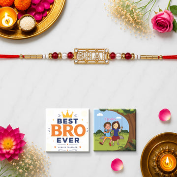 NIVARAPRINT BHAI Rakhi Gift Set for Brother with Set of 2 Fridge Magnets, Greeting Card & Roli Chawal Pack | Premium Raksha Bandhan Rakhi for Bhaiya
