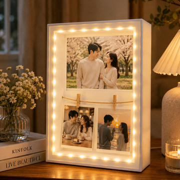 Nivaraprint Personalized LED Box Photo Frame 3 Photo Collage Memory Frame (LED Box)