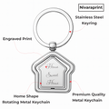 Nivaraprint stainless steel keyring with engraved 'Home Sweet Home' text on a white background