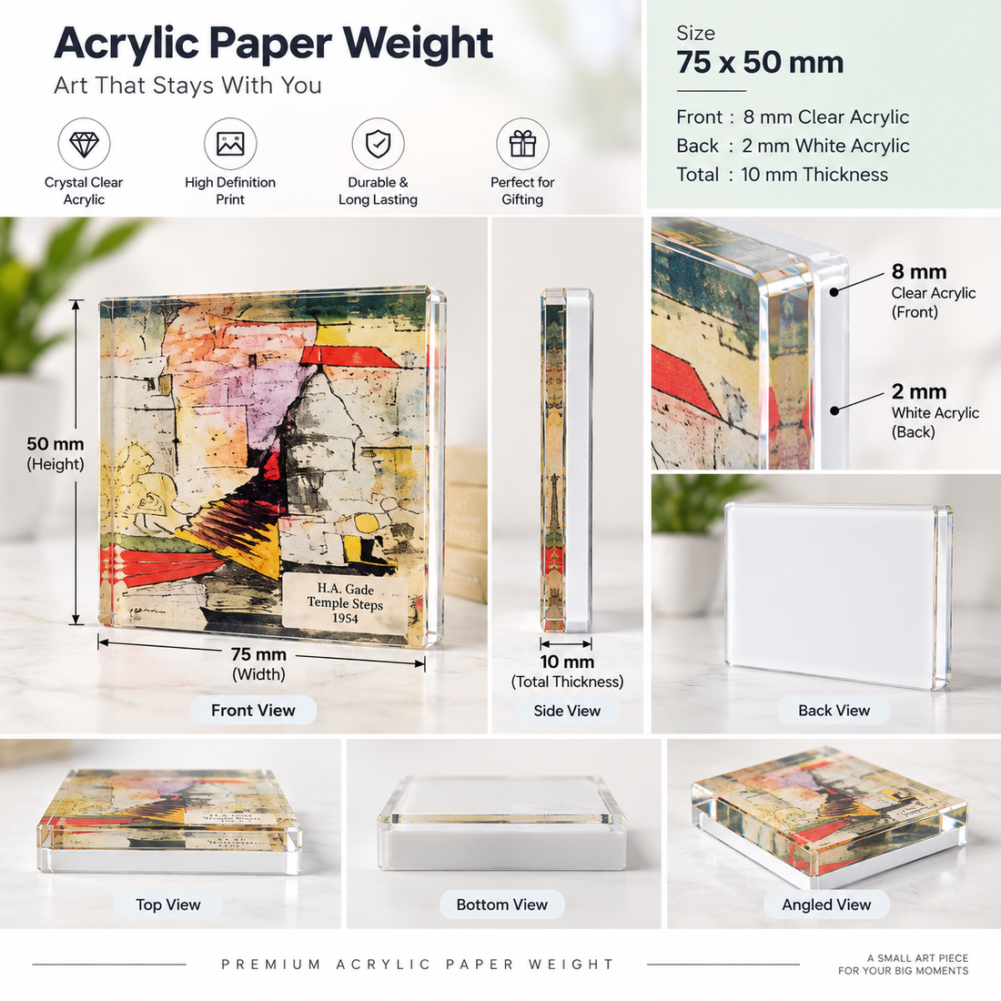 Acrylic Paper Weight for Office Study Table Office Table Top Novelty Gifting Showpiece Desktop Flag Stationery Desktop Organizer Paper Weight