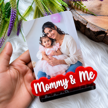 Nivaraprint Customised Acrylic Photo Stand | Mommy & Me, Daddy & Me, You & Me | Card Holder