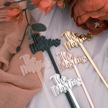 Custom Wedding Drink Stirrers | Personalised Name Shape Acrylic Stirrers
