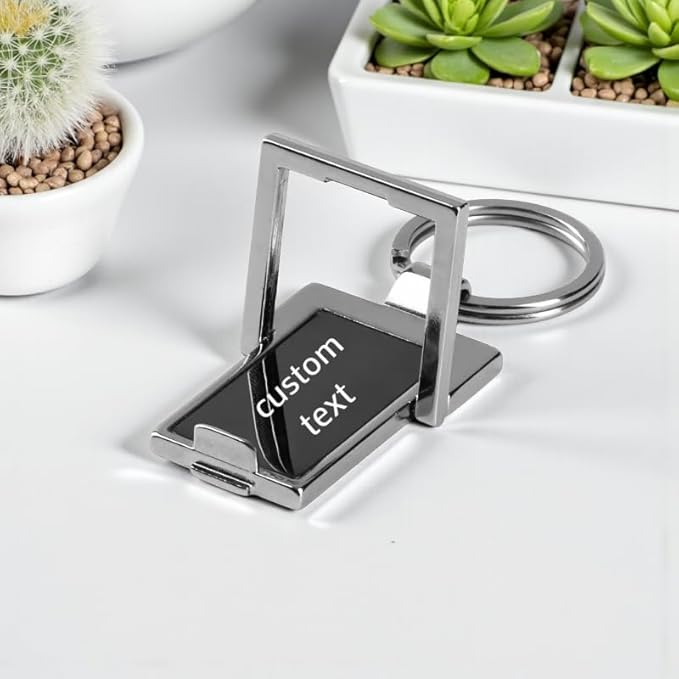 Customized Rectangle Mobile Stand Metal Keychain With Single side your logo in india