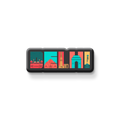Decorative 'DELHI' magnet with colorful illustrations on a refrigerator
