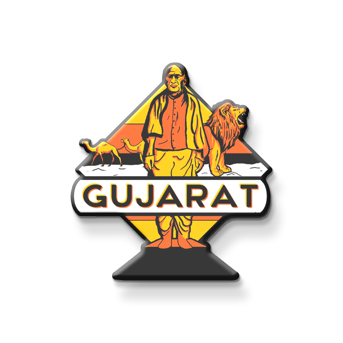 Gujarat-themed decorative magnet on a refrigerator door