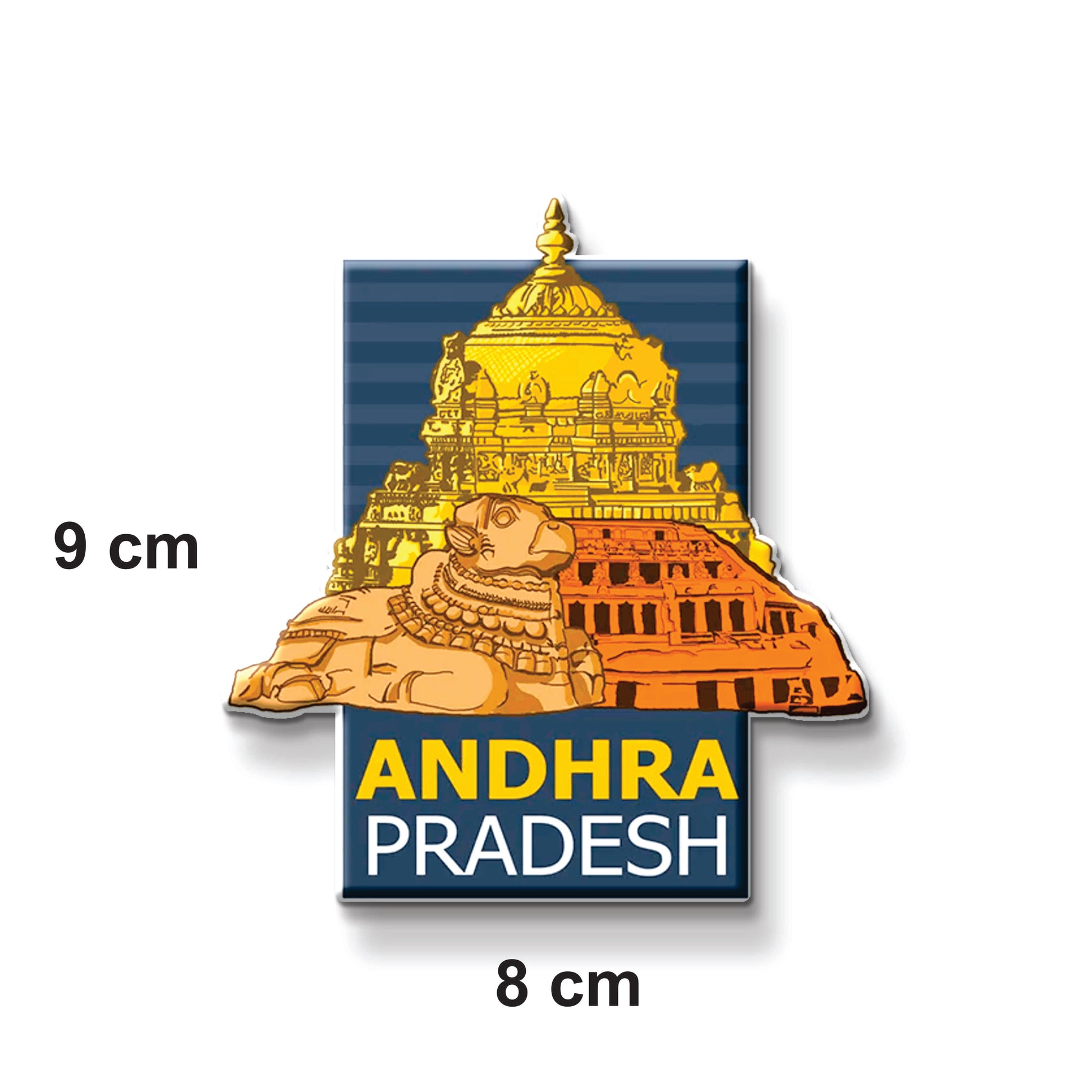Fridge magnet with architectural design and 'Andhra Pradesh' text on a white background