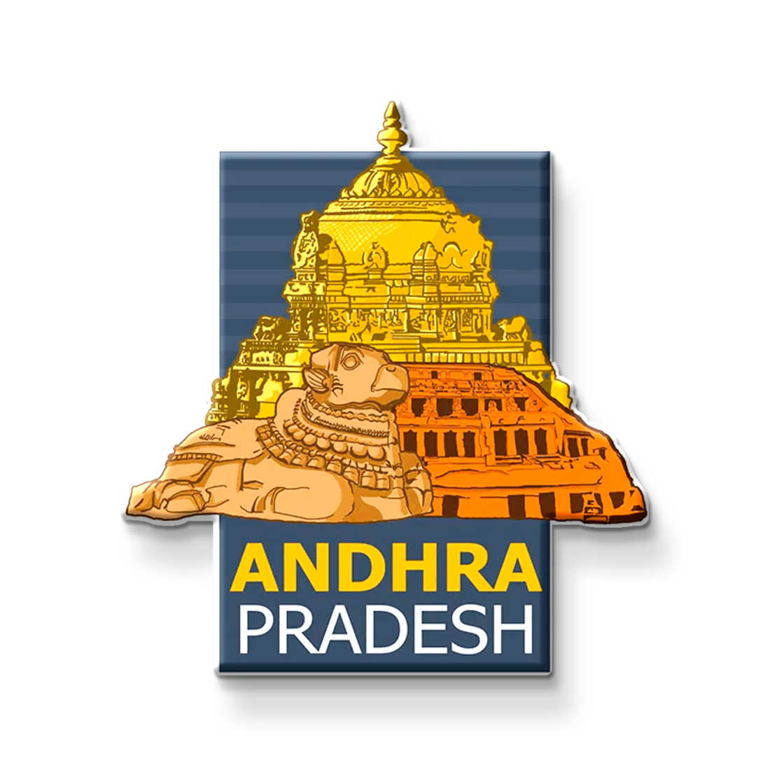Fridge magnet with Andhra Pradesh design on a metallic surface