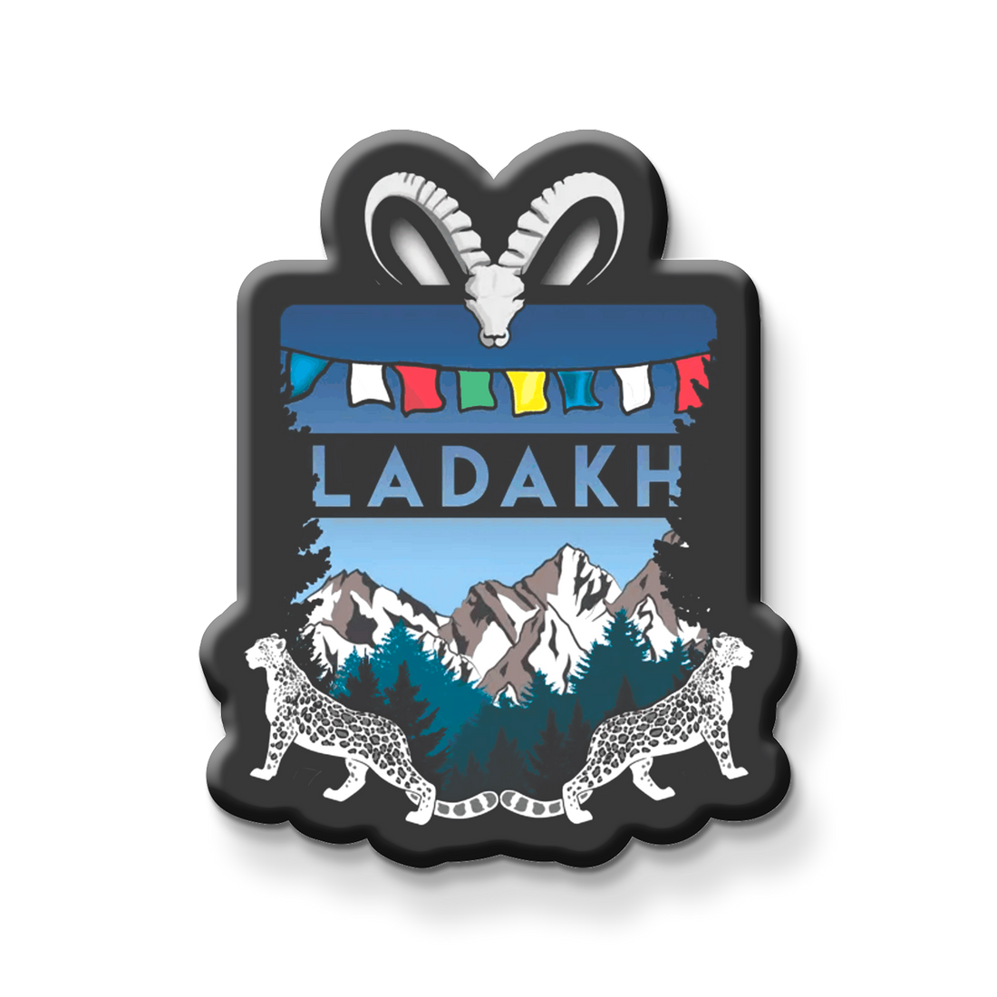 Fridge magnet with 'Ladakh' design on a metallic surface
