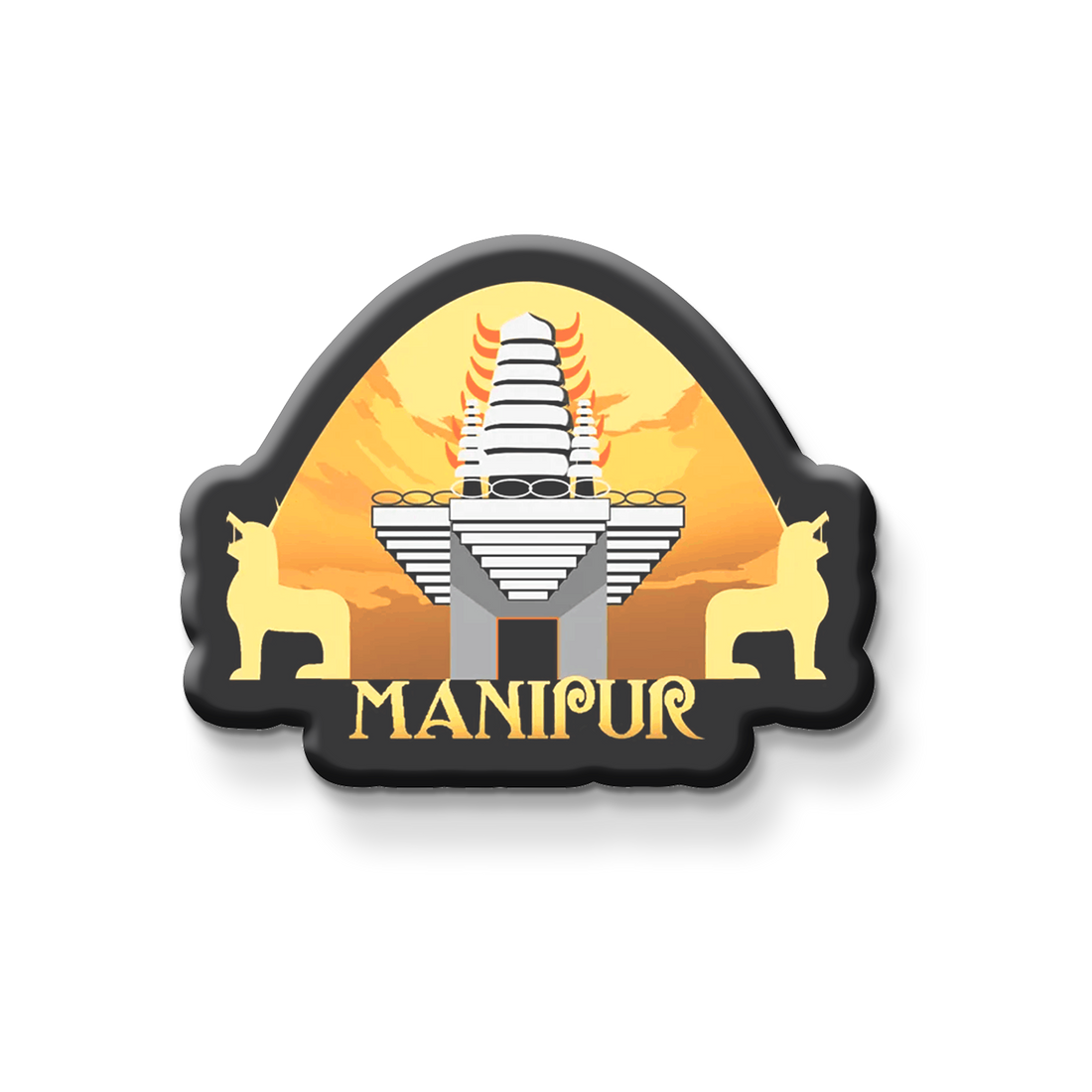 Fridge magnet with Manipur design on a metallic surface