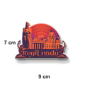 Decorative fridge magnet with silhouette of a statue and building, labeled 'tamil nadu', on a white background.