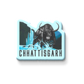 Fridge magnet with a bull design and 'Chhattisgarh' text on a metallic surface.