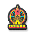 Decorative magnet with a colorful design and 'Odisha' text on a metallic surface