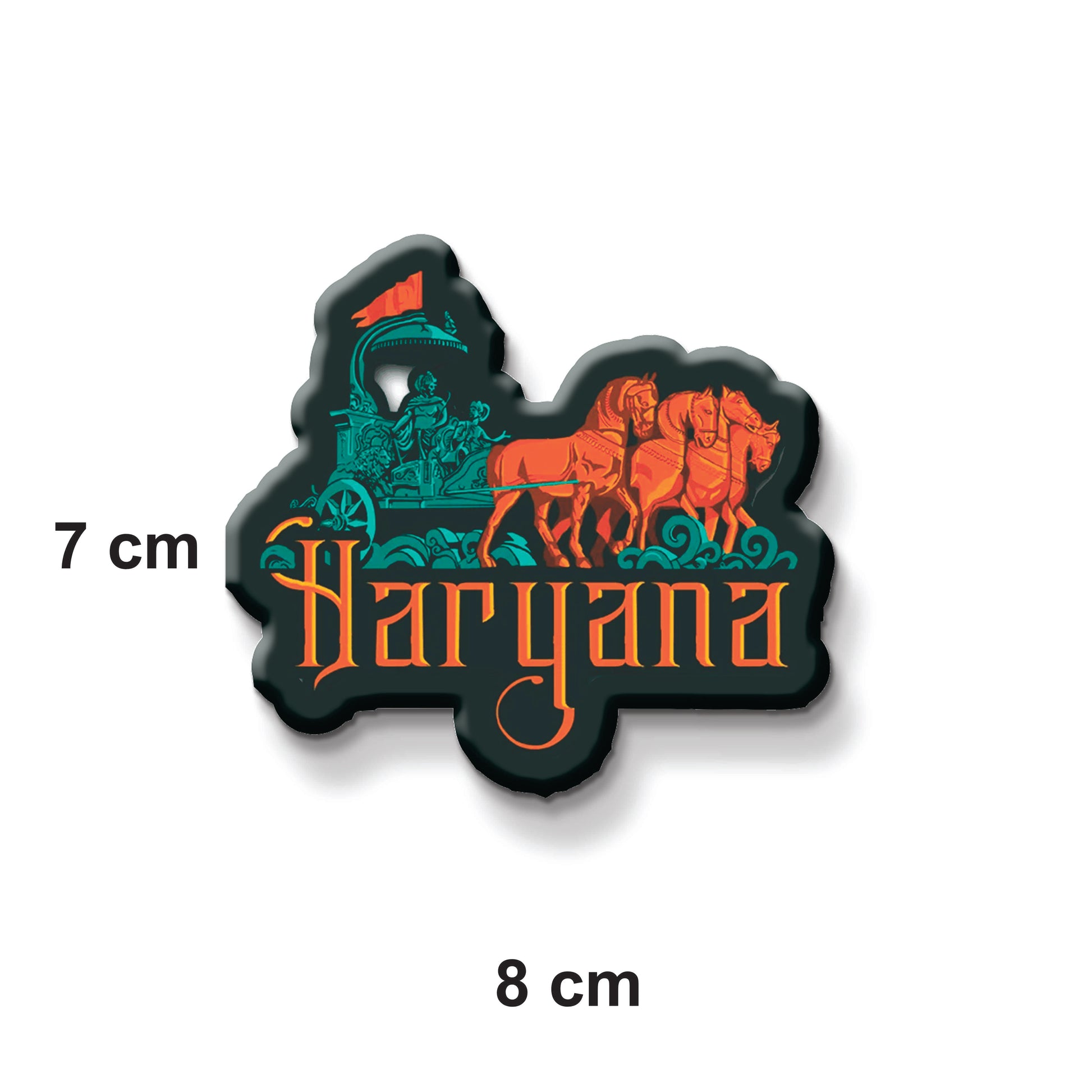 Decorative 'Haryana' logo magnet on a refrigerator door