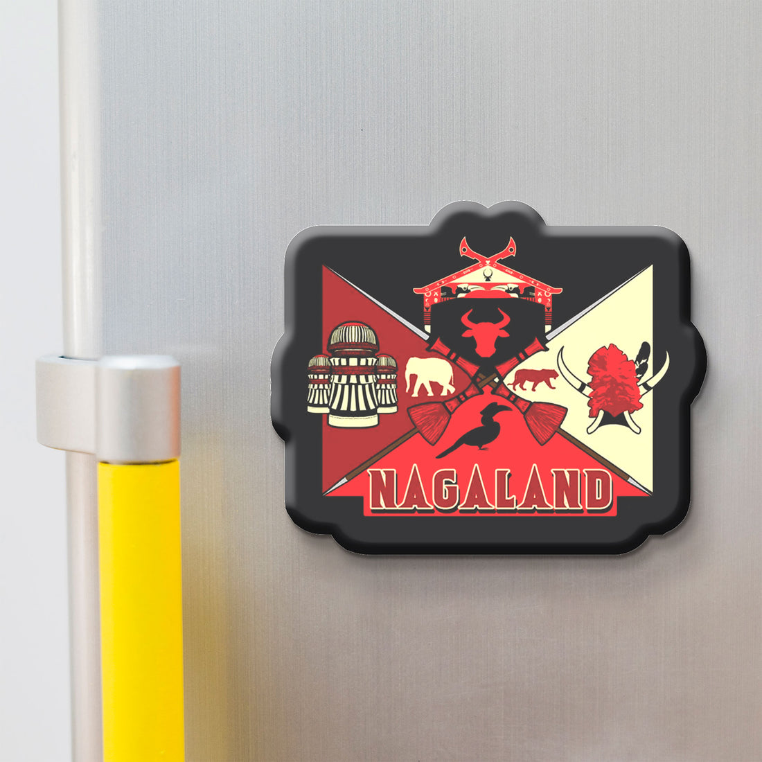 Fridge magnet with Nagaland design on a refrigerator