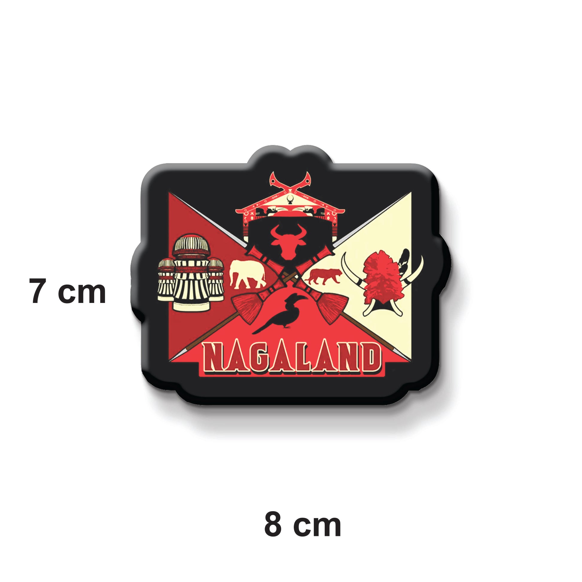 Nagaland themed decorative item with measurements on a white background