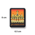 Fridge magnet with a design of a tower and statues, labeled 'Jharkhand', on a white background.