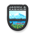 Magnet with 'Jammu & Kashmir' text and scenic design on a white background