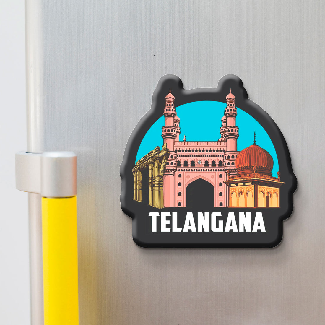 Fridge magnet with Telangana design on a refrigerator