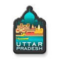 Fridge magnet with a colorful design of a famous landmark and 'Uttar Pradesh' text on a metallic surface.