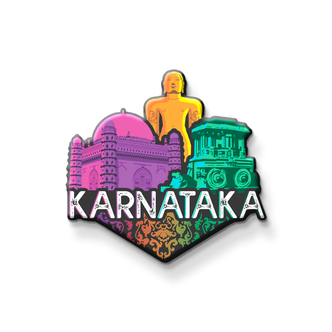 Colorful Karnataka-themed magnet on a refrigerator