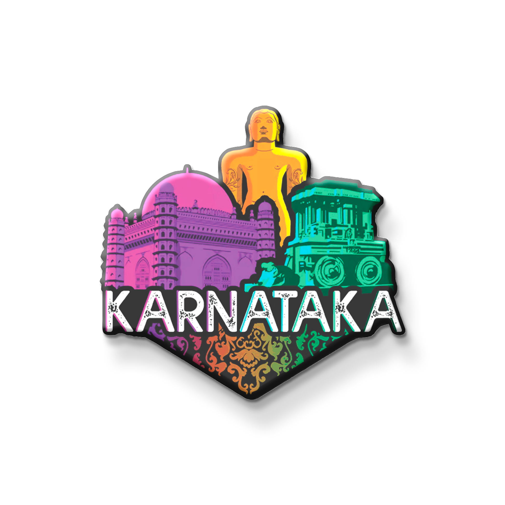 Colorful Karnataka landmark badge with a white background