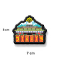 Colorful temple-shaped object with dimensions labeled on a white background