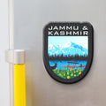 Fridge magnet with 'Jammu & Kashmir' design on a metallic surface