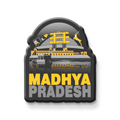 Magnet with 'Madhya Pradesh' text and a building design on a white background