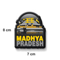Magnet of Madhya Pradesh with architectural design and measurements on a white background