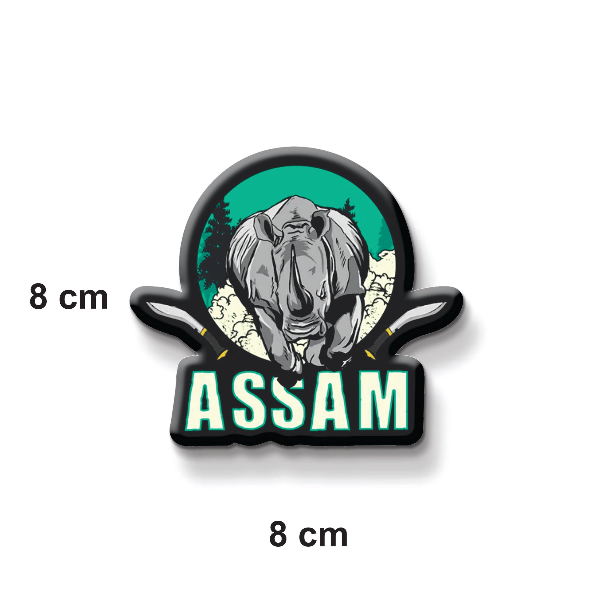 Magnet with a rhinoceros design and 'Assam' text on a white background