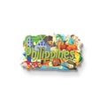 Colorful illustration of the Philippines with various symbols on a white background