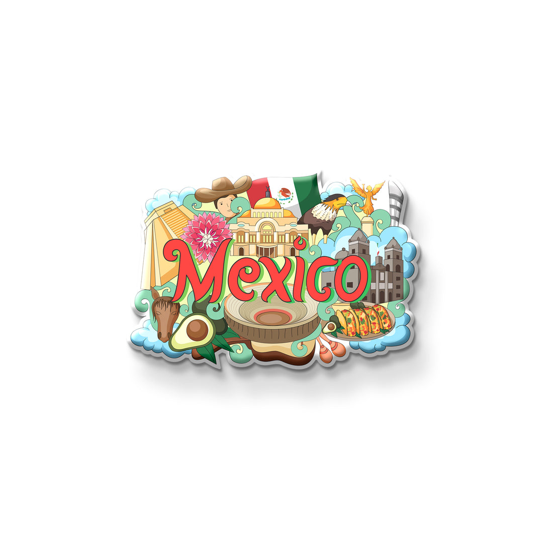 Colorful 'Mexico' themed magnet on a refrigerator