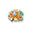 Icon of India with various symbols on a white background
