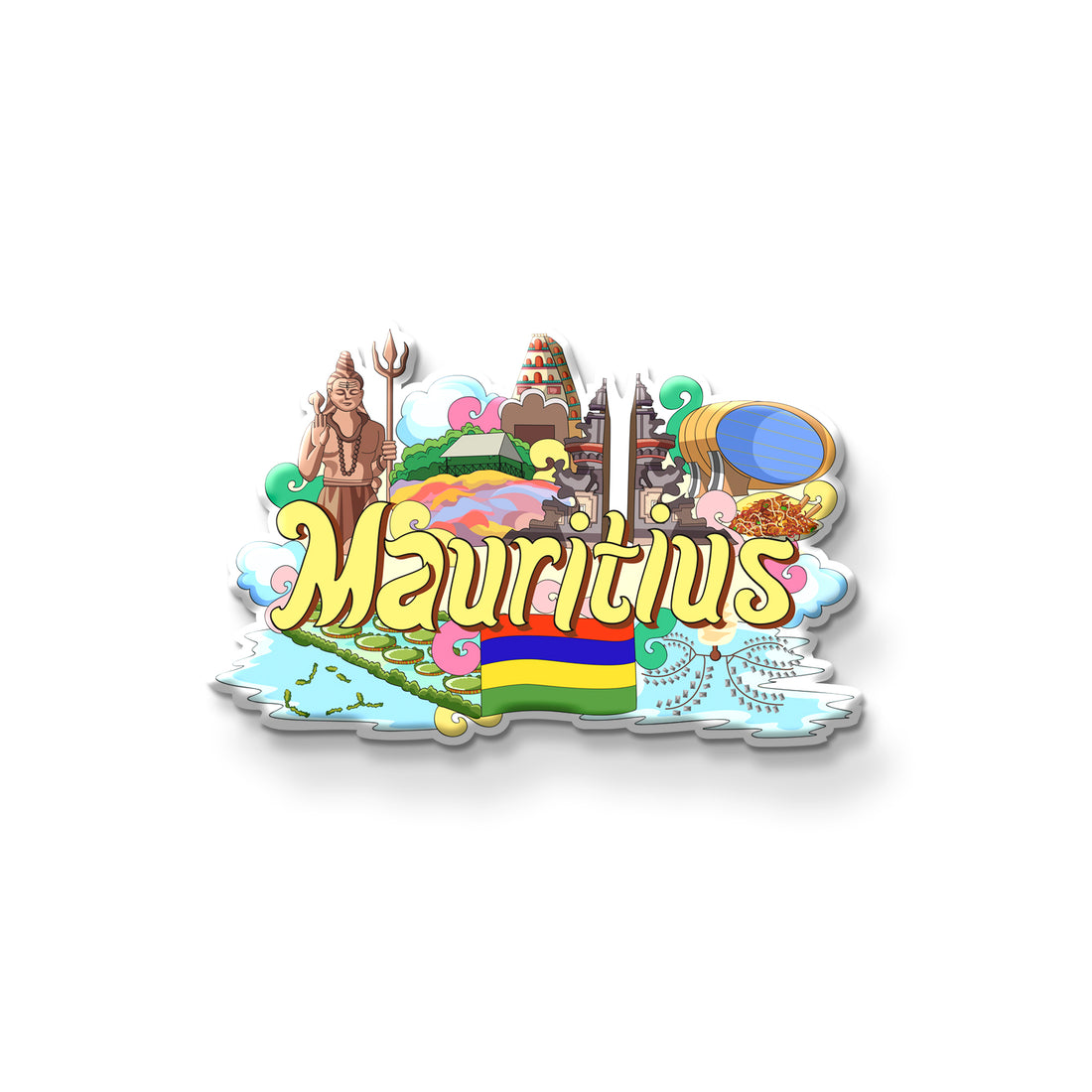 Fridge magnet with 'Mauritius' design on a refrigerator