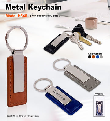 Metal Keychain with Rectangle PU Leather Base