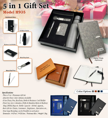 5 in 1 Gift Set H935 | Diary Pen Keychain Card Steel Bottle India