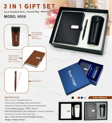 3 in 1 Corporate Gift Set H950 | Diary Vacuum Mug Metal Pen India