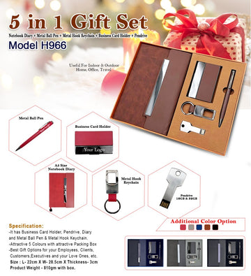 5 in 1 Corporate Gift Set H966 | Diary Pen Keychain Card Pendrive India