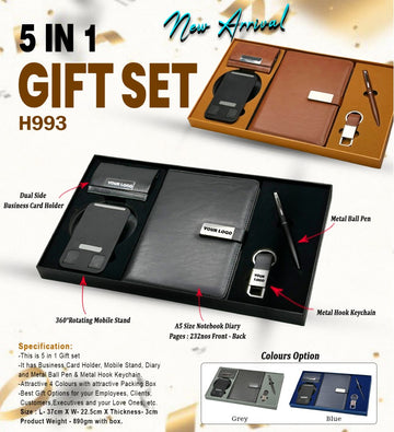 5 in 1 Gift Set H993 | Diary Pen Keychain Card Mobile Stand India