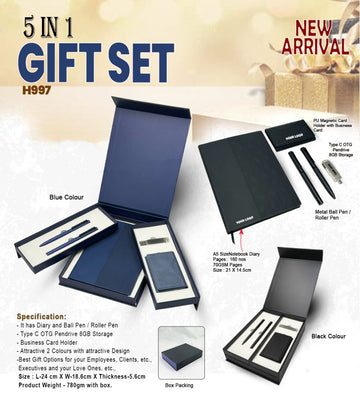 5 in 1 Gift Set H997 | Diary Pen Card Holder OTG Pendrive India