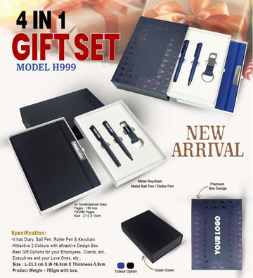 4 in 1 Gift Set H999 | Diary Metal Pen Roller Pen Keychain India