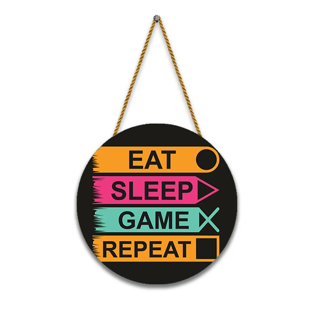 Nivaraprint Wooden Wall Hanging for Home Decoration | Eat Sleep Game Repeat