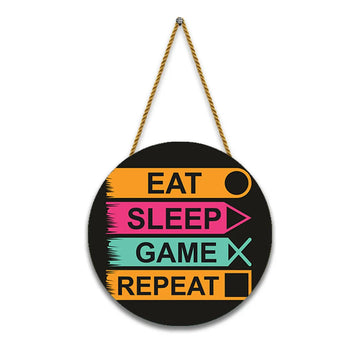 Nivaraprint Wooden Wall Hanging for Home Decoration | Eat Sleep Game Repeat