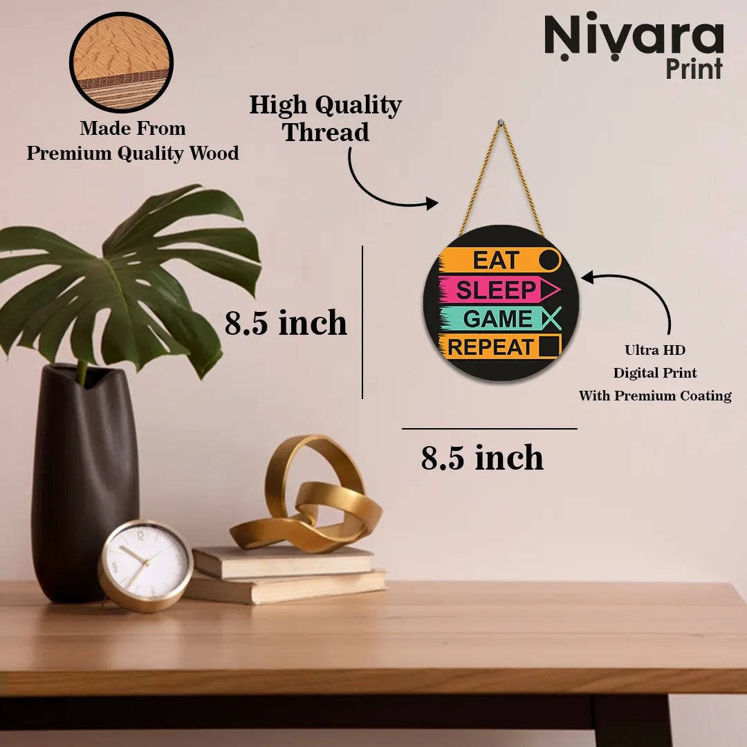Nivaraprint Wooden Wall Hanging for Home Decoration | Eat Sleep Game Repeat
