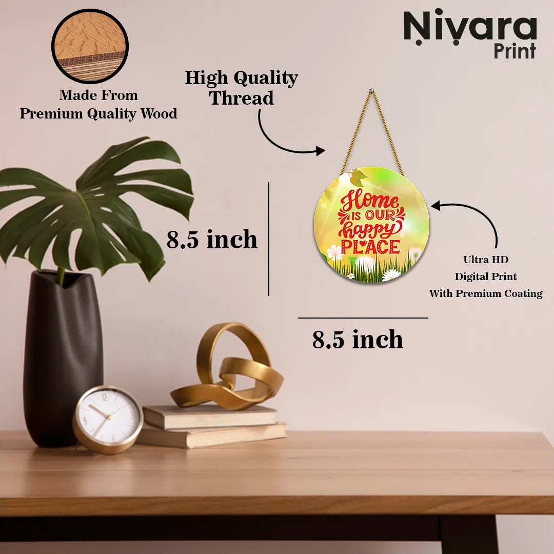 Nivaraprint Wooden Wall Hanging for Home Decoration | Home is our happy place