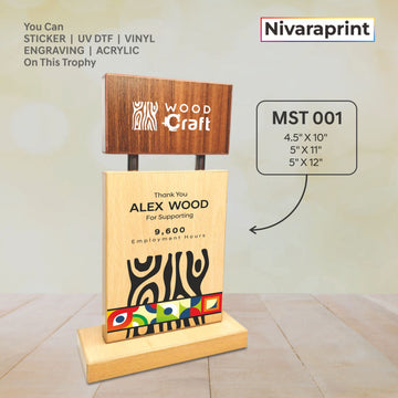 Premium Wooden Trophy MST 01 | Custom UV Print Laser Engraving India