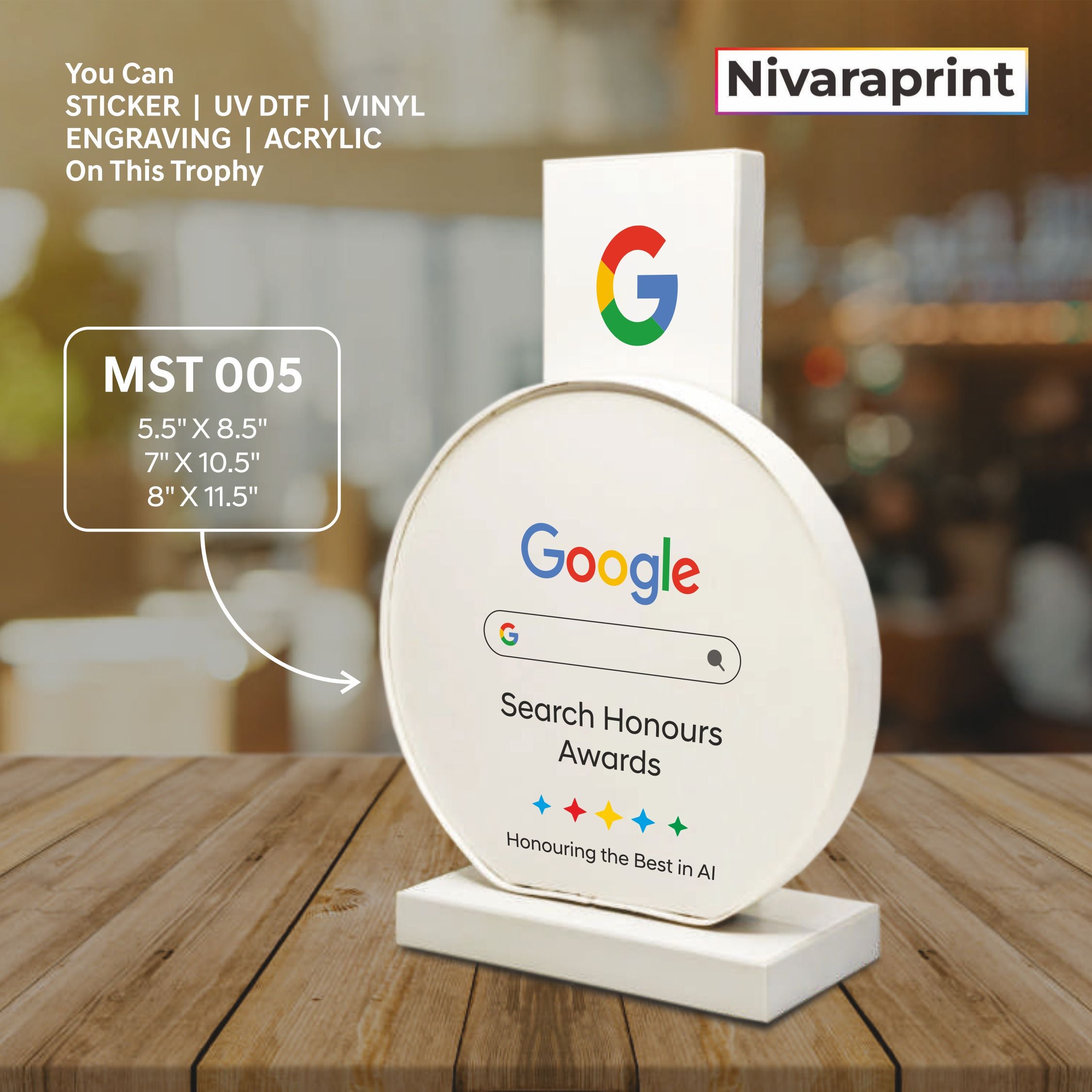Premium Wooden Trophy MST 05 | Acrylic Front UV Print | Nivaraprint