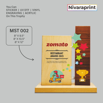 Premium Wooden Trophy MST 02 | Custom UV Print Laser Engraving Award India
